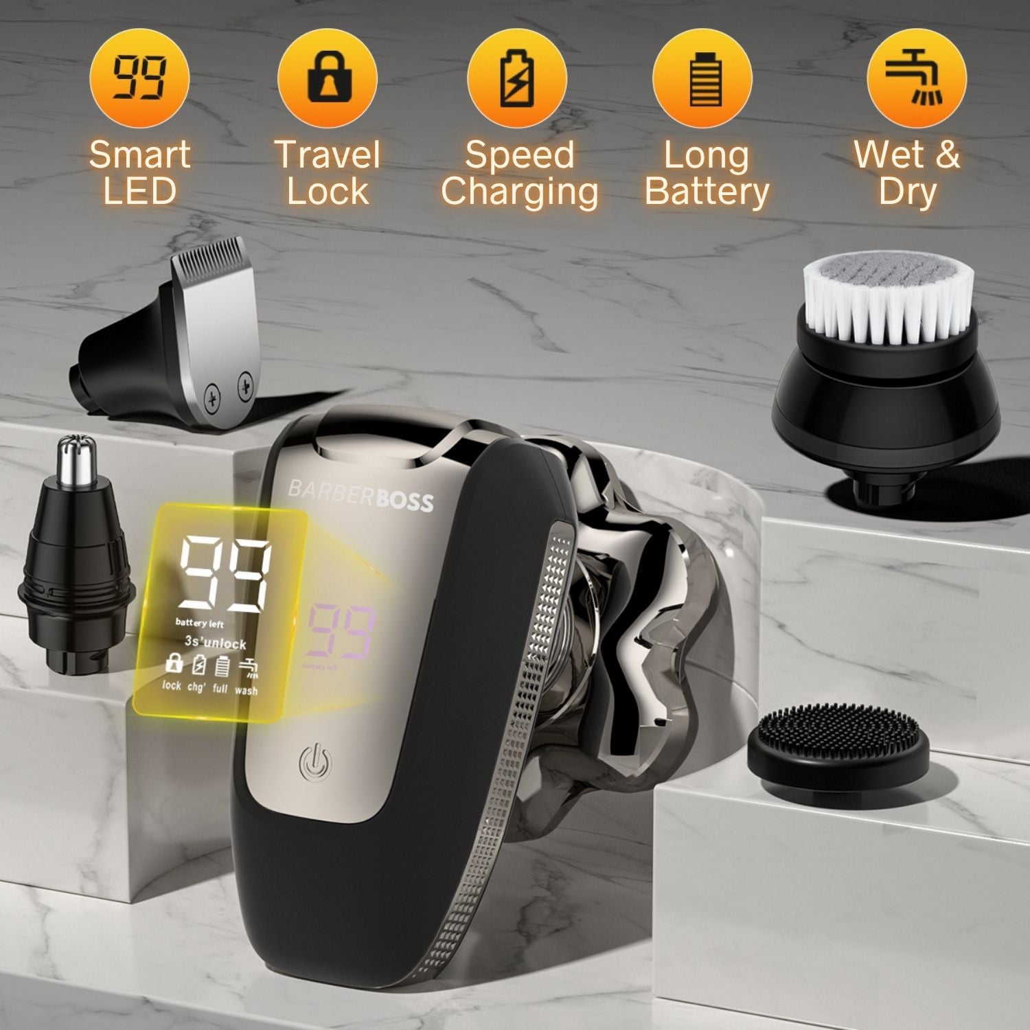 BarberBoss 7D Bald Head Shaver & 5-in-1 Groomer