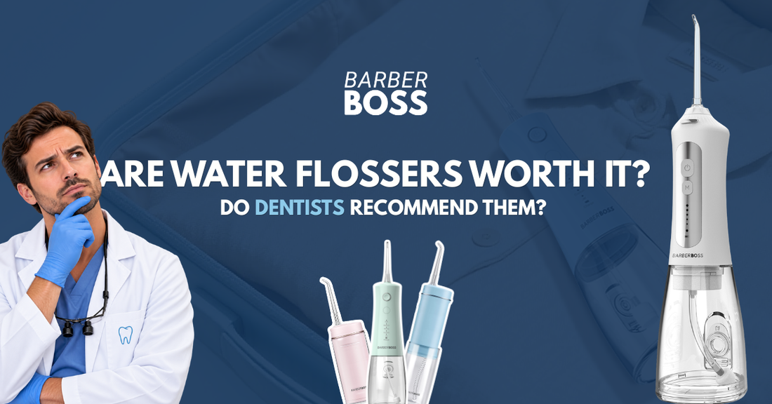BarberBoss water flossers with a dentist