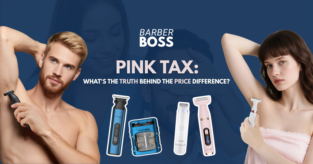 image shows a man and women using different barberboss razors from the mens and womens range, showing that both womens and mens collections from barberboss is the same quality regardless of the gender its marketed for 