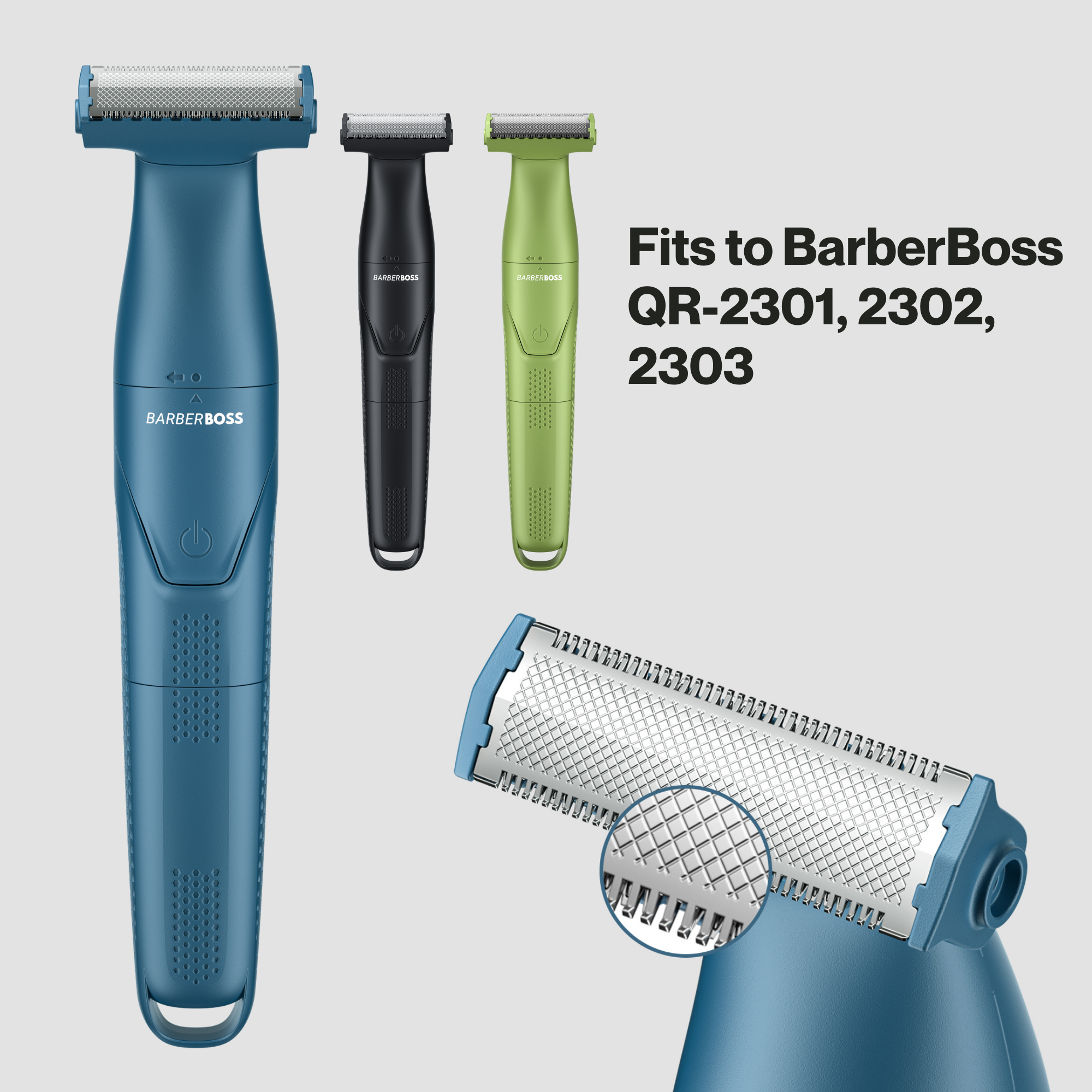 BarberBoss QR-230X Replacement Trimmer Heads (Blue, Pack of 3)