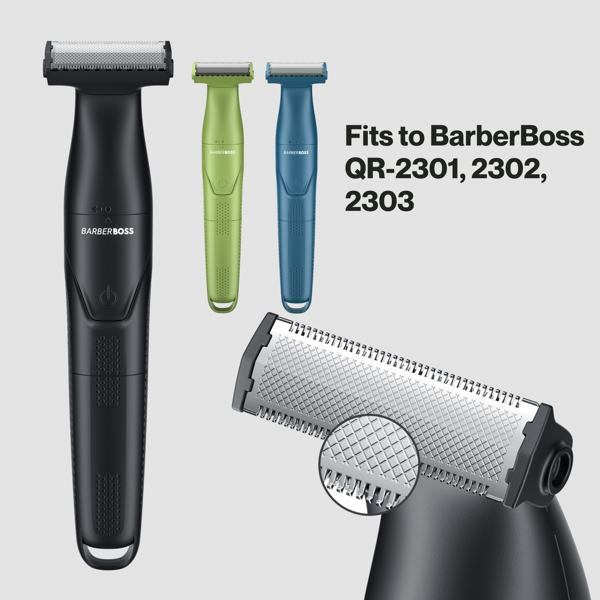 BarberBoss QR-230X Replacement Trimmer Heads (Black, Pack of 3)