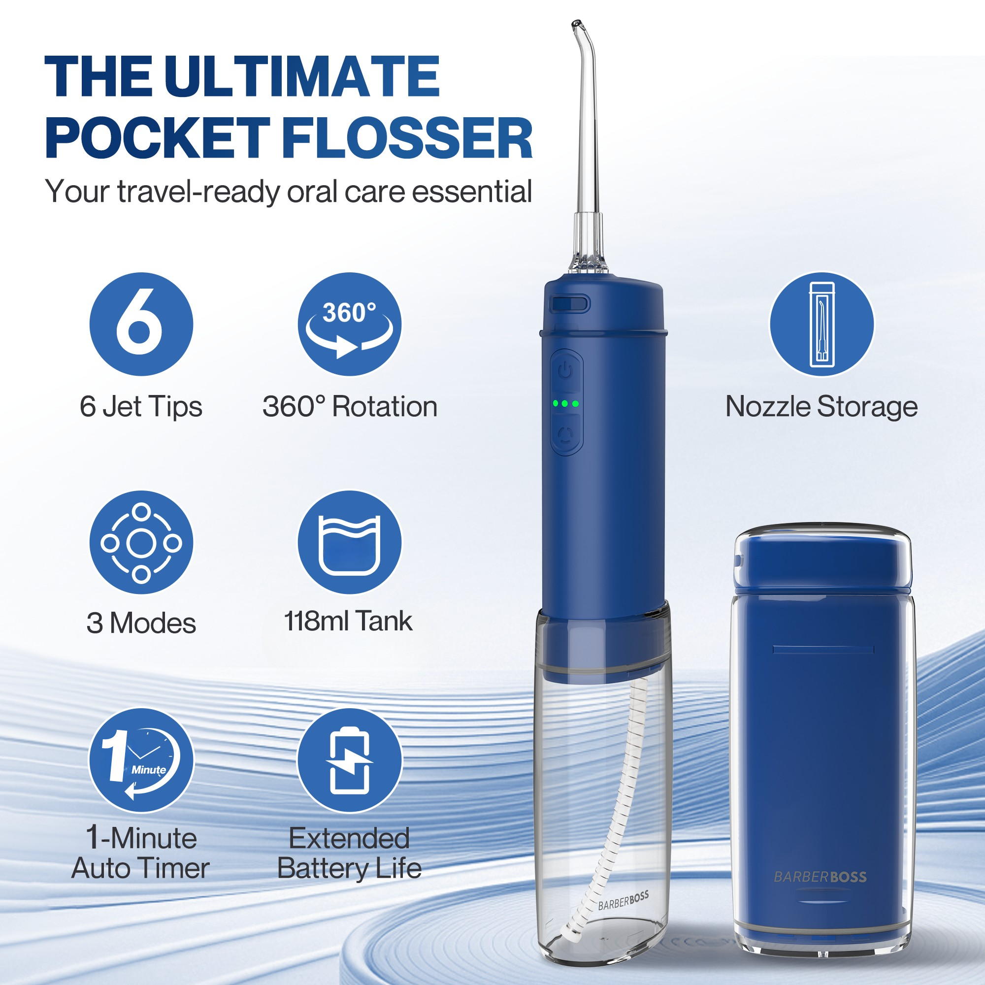 BarberBoss Navy Travel Water Flosser