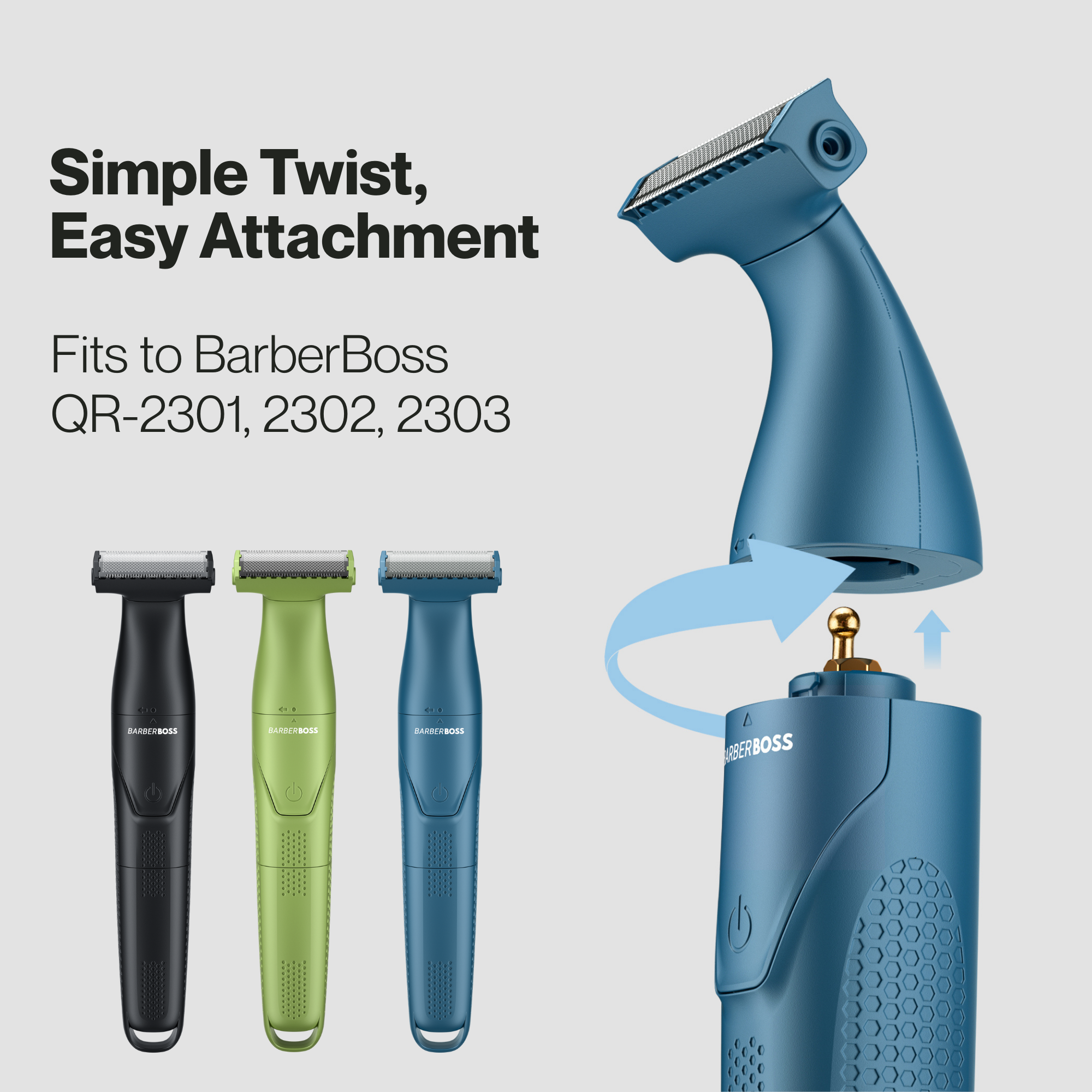 BarberBoss QR-230X Replacement Trimmer Heads (Blue, Pack of 3)