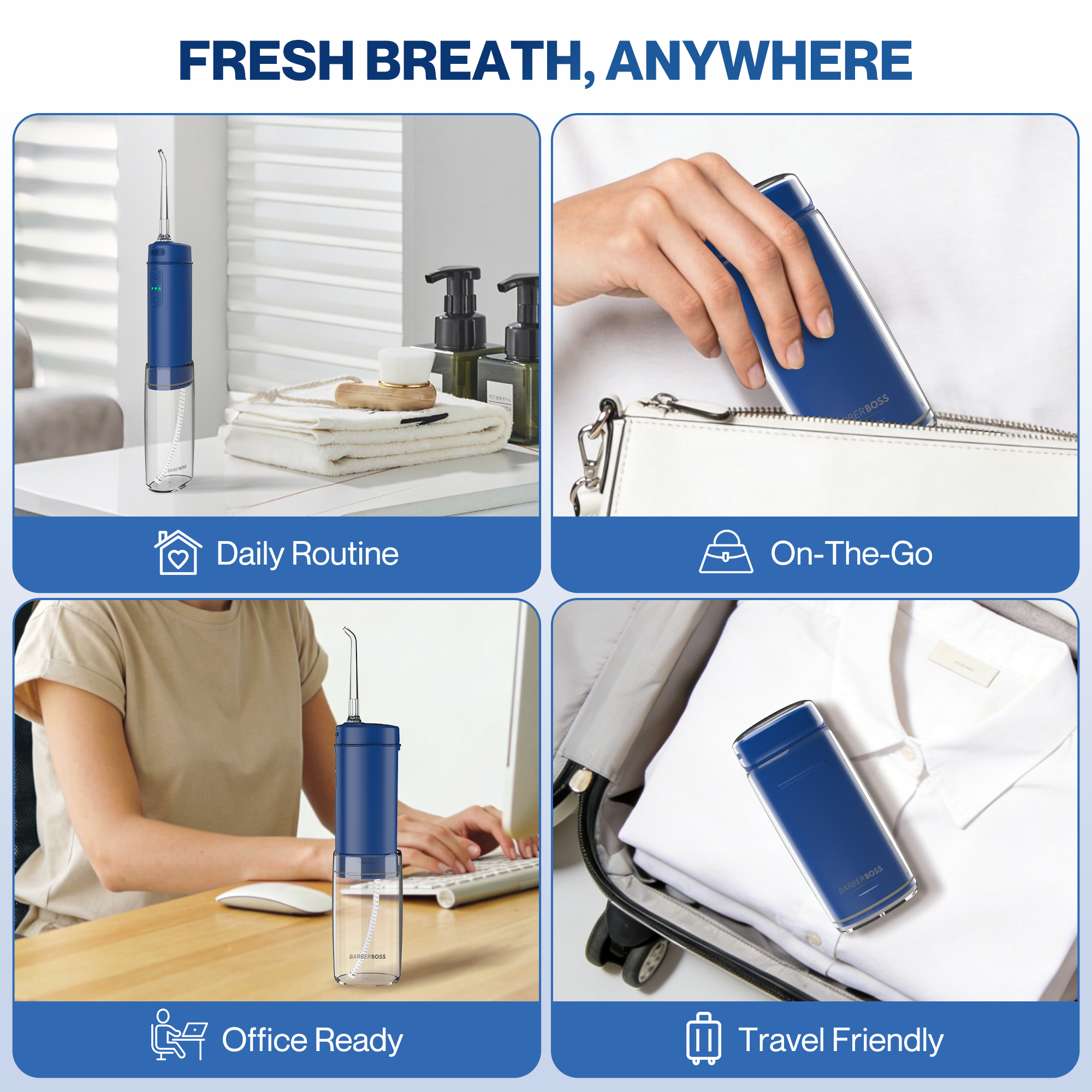 BarberBoss Navy Travel Water Flosser