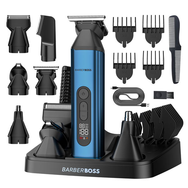 BarberBoss QR-6020 5 in 1 Beard Trimmer for Men, Hair Clipper, Body Groomer, Nose & Ear Trimmer, Men’s Grooming Kit, Cordless Rechargeable Clippers