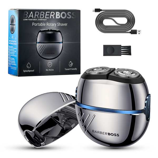 BarberBoss QR-2701 Men’s Rotary Shaver, Portable Face Razor, Carbon-Steel Blades, Dual-Floating Head, Travel Lock, Men’s Compact Beard & Face Shaver, Electric Shaver for Men