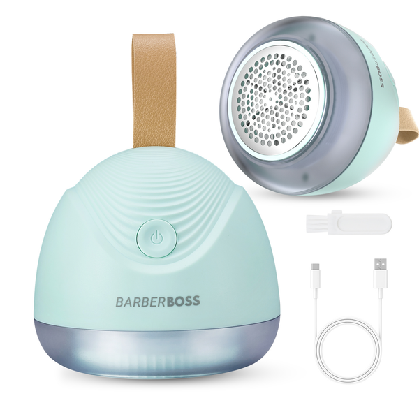 BarberBoss QR-3103 Cordless Fabric Shaver, Rechargeable Fuzz Remover, Lint Remover with Transparent Lint Container, 90-Minute Runtime and Fast USB Charging - Green