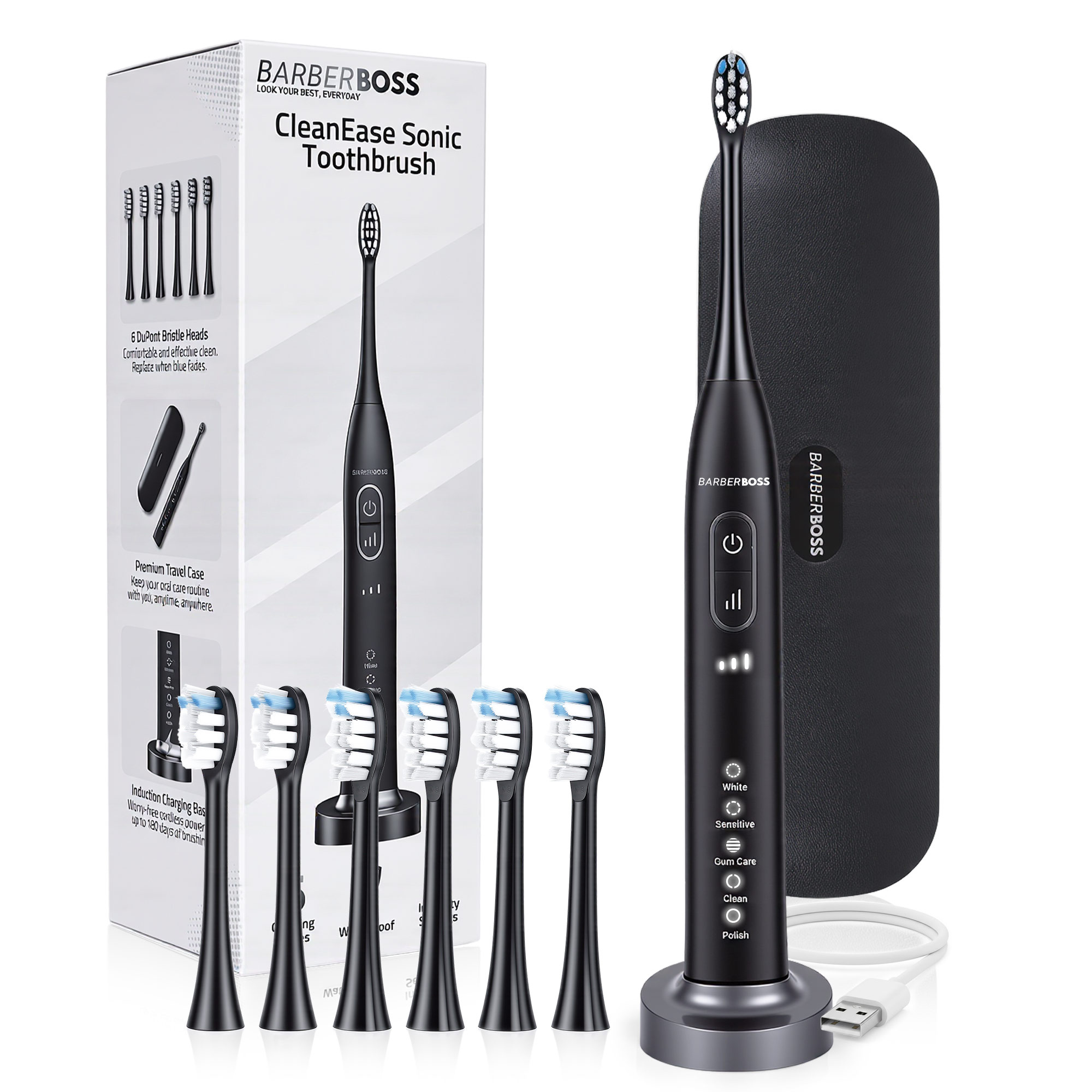 BarberBoss Black Sonic Electric Toothbrush