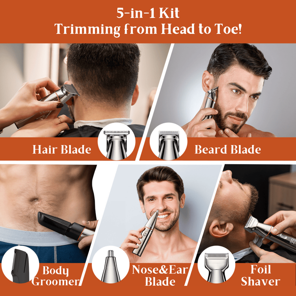 BarberBoss QR - 6010 Complete Men’s Grooming Kit: 5 in 1 Beard Trimmer, Hair Clippers, and Body Shaver with Precision Detailer - BarberBoss | Look Your Best, Everyday