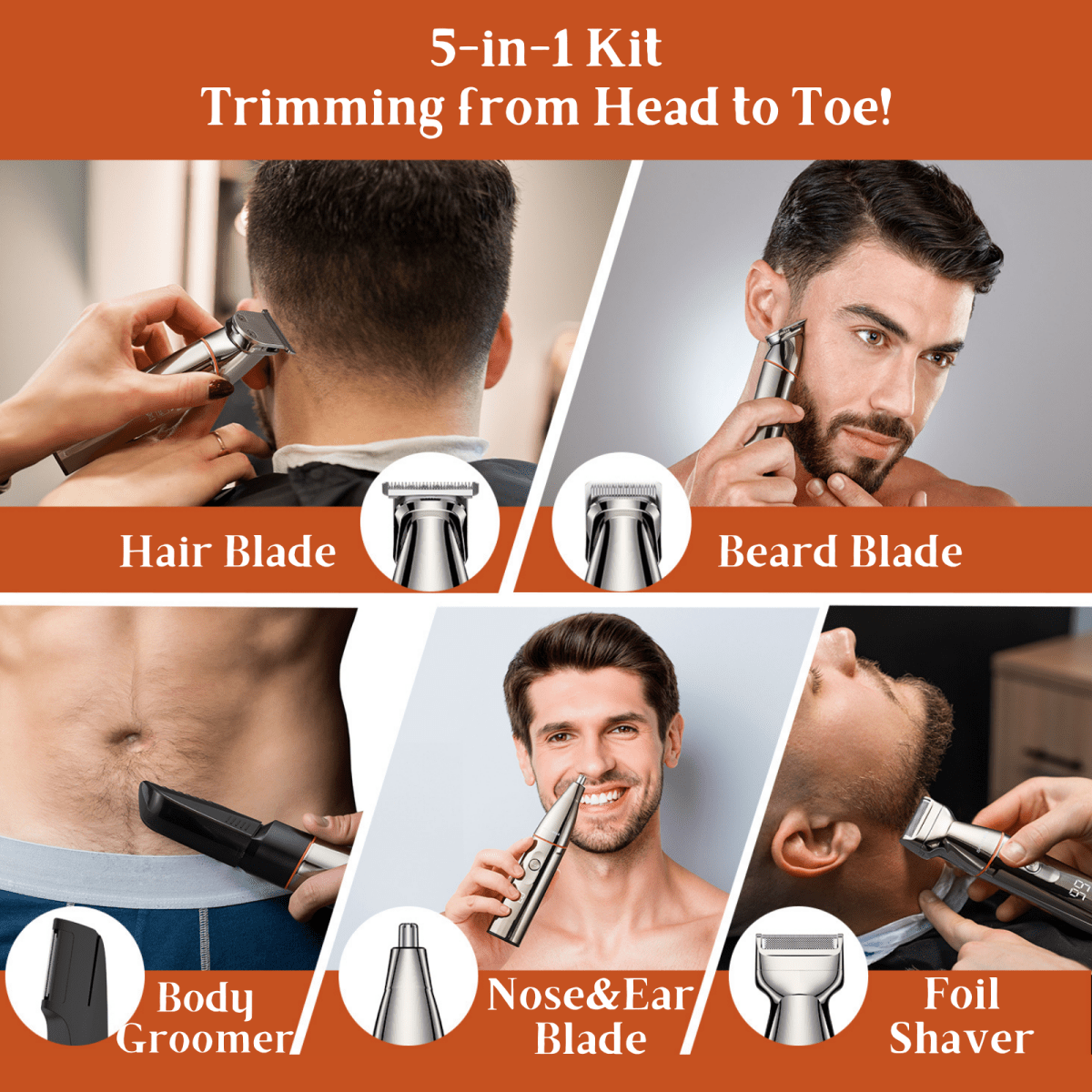 BarberBoss QR - 6010 Complete Men’s Grooming Kit: 5 in 1 Beard Trimmer, Hair Clippers, and Body Shaver with Precision Detailer - BarberBoss | Look Your Best, Everyday