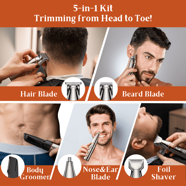 BarberBoss QR - 6010 Complete Men’s Grooming Kit: 5 in 1 Beard Trimmer, Hair Clippers, and Body Shaver with Precision Detailer - BarberBoss | Look Your Best, Everyday