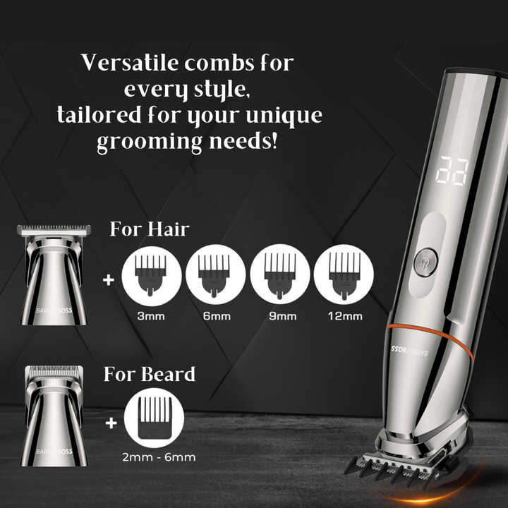 BarberBoss QR - 6010 Complete Men’s Grooming Kit: 5 in 1 Beard Trimmer, Hair Clippers, and Body Shaver with Precision Detailer - BarberBoss | Look Your Best, Everyday