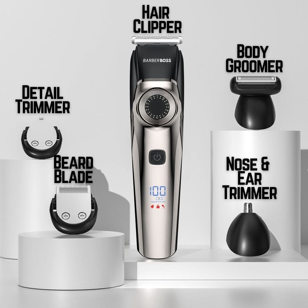 BarberBoss QR - 6083 5 in 1 Grooming Kit for Hair, Beard, Nose & Ear & Body Use - BarberBoss | Look Your Best, Everyday