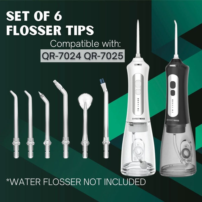 BarberBoss QR-7024/7025 Water Flosser Replacement Tips (Set of 6)