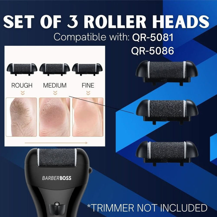 QR - 5081/6 Set of 3 Black Roller Heads - BarberBoss | Look Your Best, Everyday